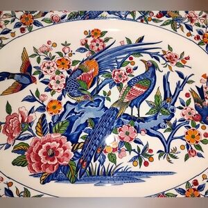 Vintage Porcelain Platter Floral and Bird Art Print Japan